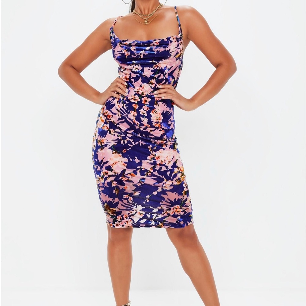 Misguided blue belt floral midi dress